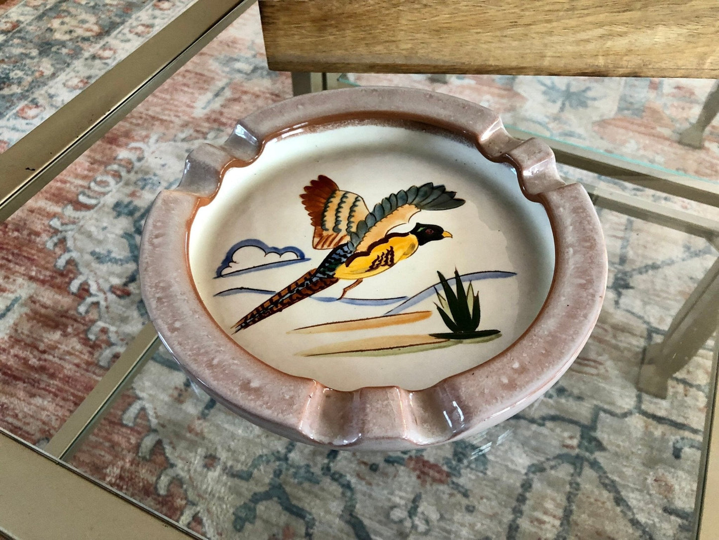 1950s Stangl Pottery Sportsman Series Hand Painted Pheasant Ashtray, Trenton New Jersey Bird Hunting Decor - Loom Vintage