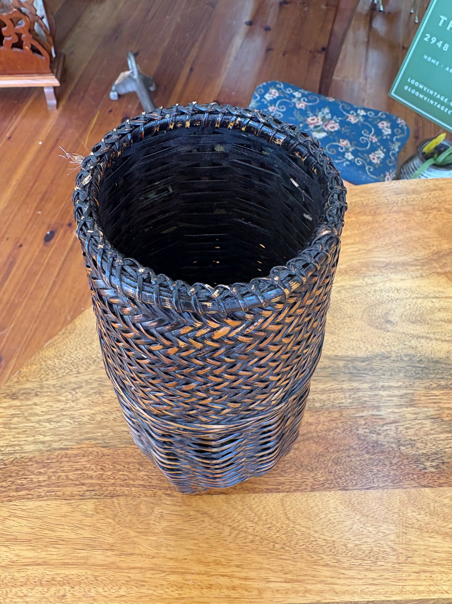 Vintage Filipino “Sibat” Basket with Hardwood Base, Palawan, Philippines