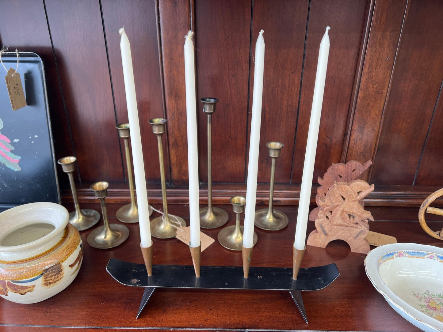 1960s Swedish Metal & Brass Candelabra by Gunnar Ander for Ystad, Copper MCM Advent Wreath, Sweden - Loom Vintage