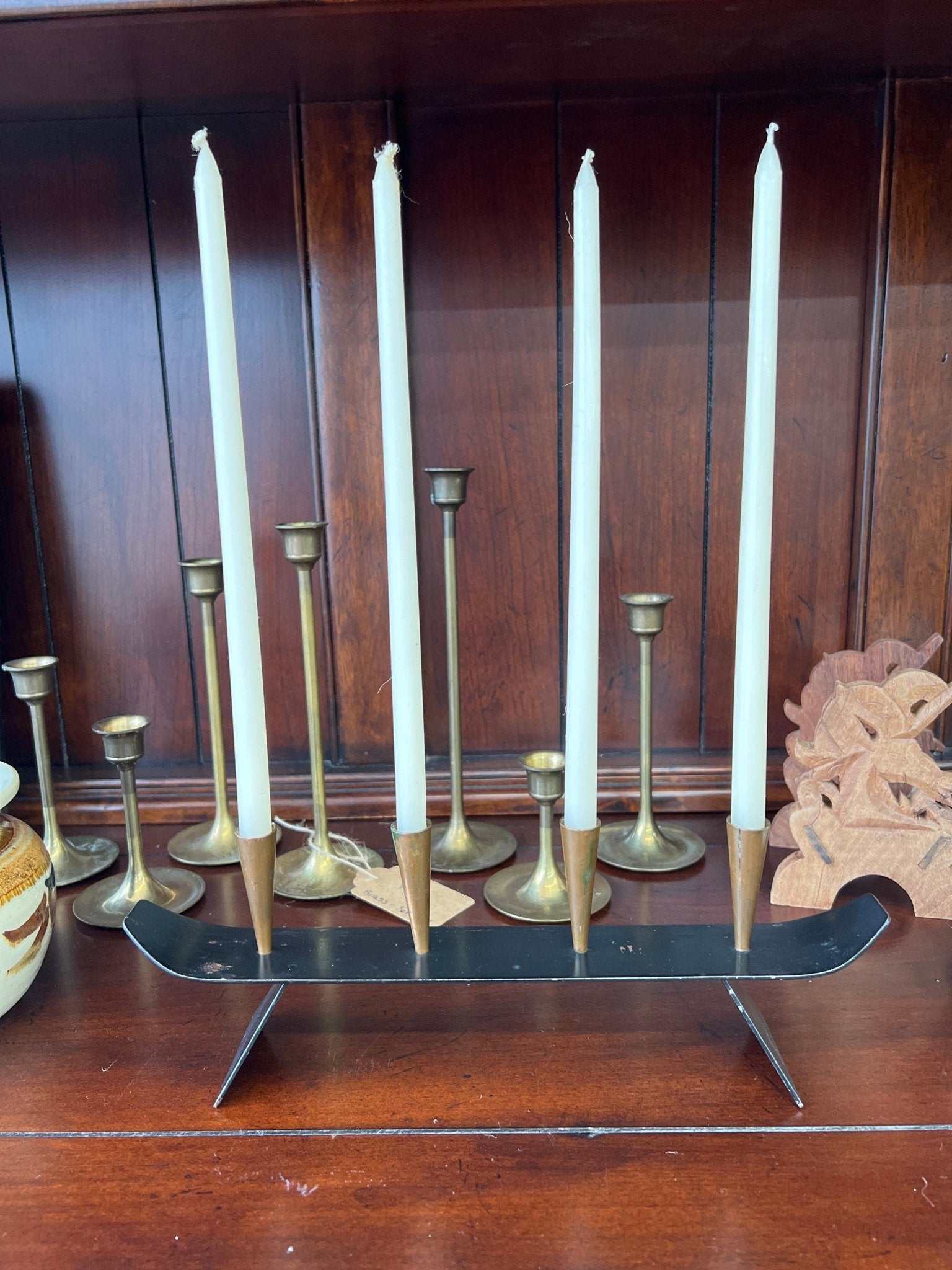 1960s Swedish Metal & Brass Candelabra by Gunnar Ander for Ystad, Copper MCM Advent Wreath, Sweden - Loom Vintage