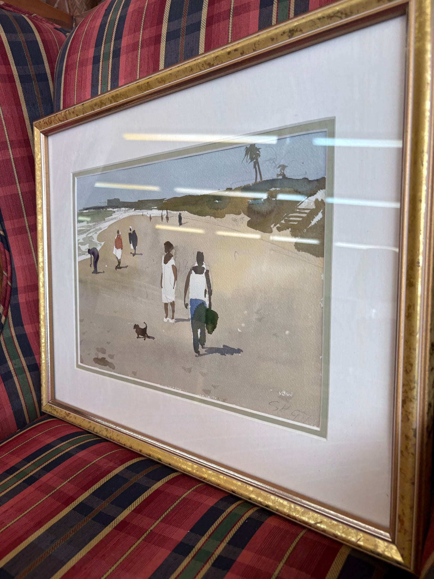 “Beach Scene” by Peter Burman – Framed Watercolor Painting