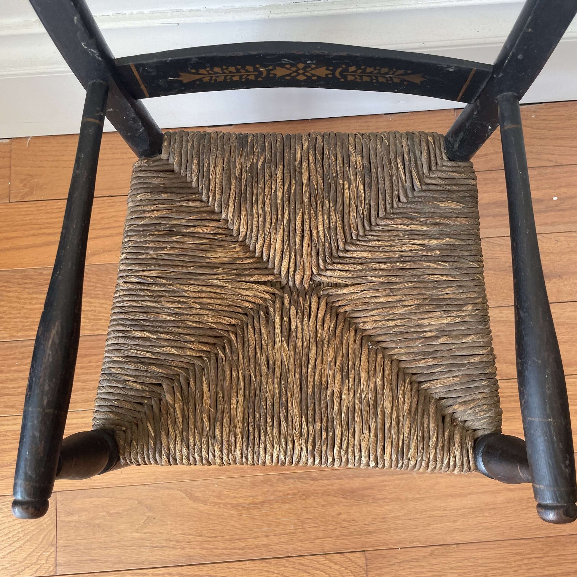 Vintage Hand-Painted Black Hitchcock Child's Chair with Rush Seat – photo 6 of 8