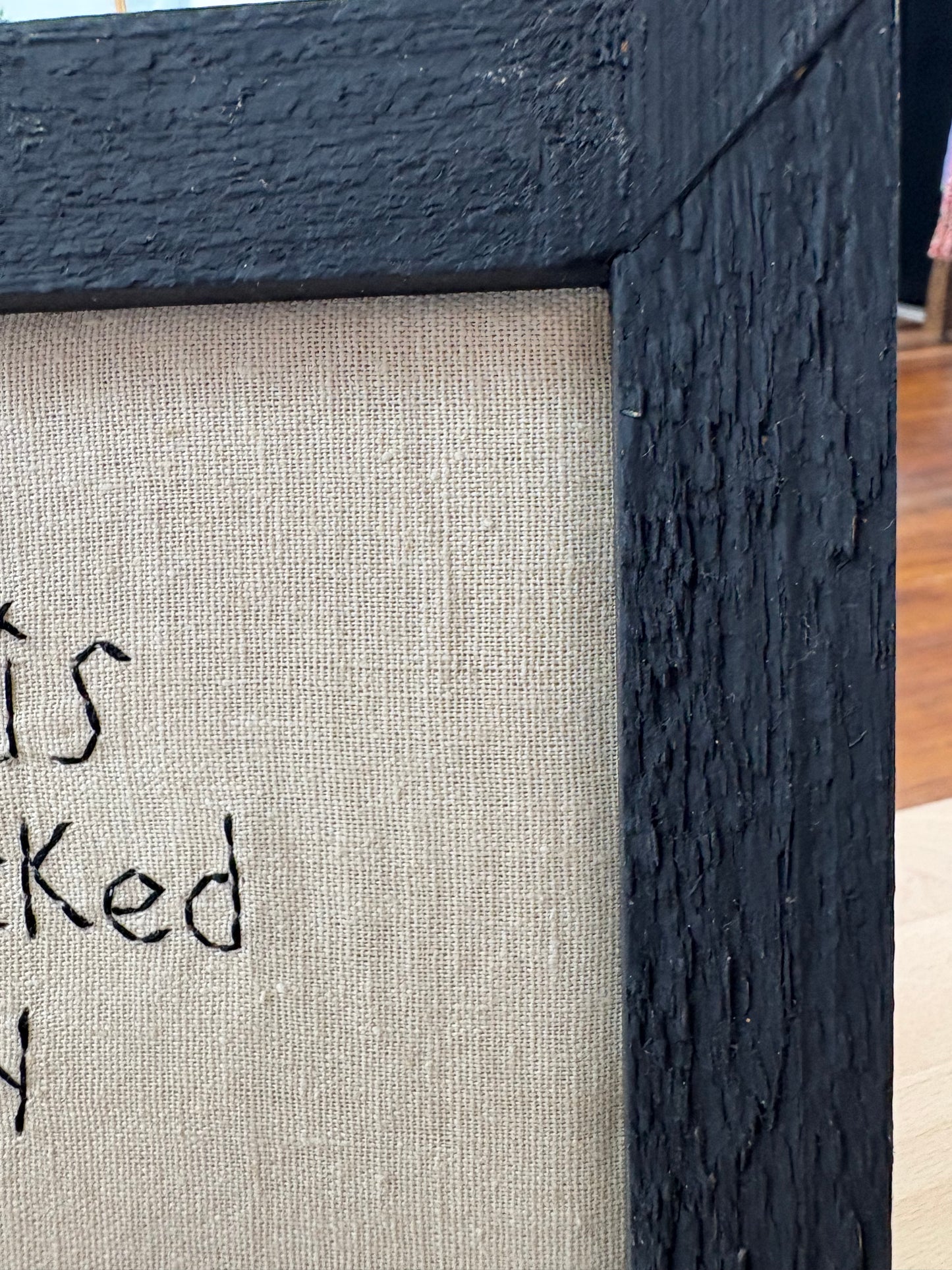 “Raising Kids” Chicken Embroidery – Framed Folk Art Quote with Felt Appliqué