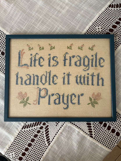 Life is fragile… Needlepoint on Linen