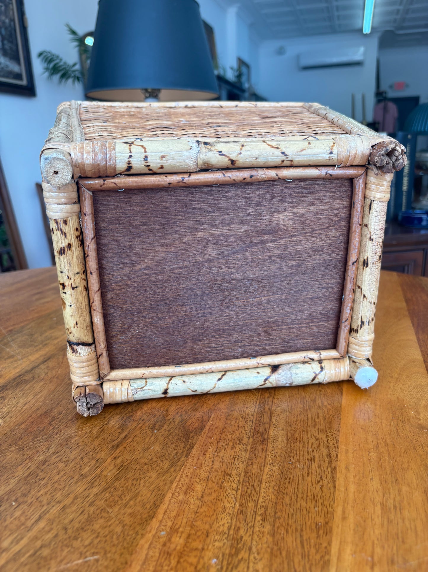 Vintage Bamboo & Wicker Wastebasket or Planter – Boho Mid-Century Charm