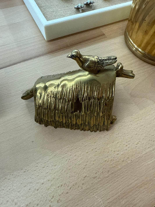 Brass bird house paperweight