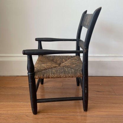 Vintage Hand-Painted Black Hitchcock Child's Chair with Rush Seat – photo 3 of 8