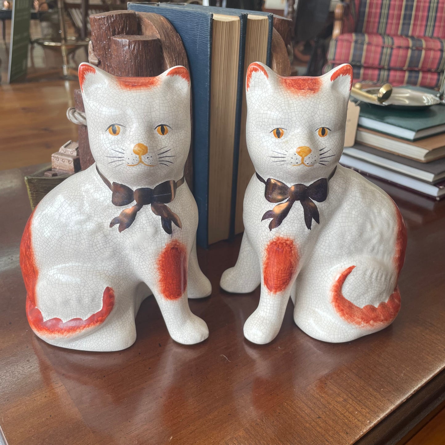 Staffordshire Cat Figurines with Bows – 1970s Collectible Pair