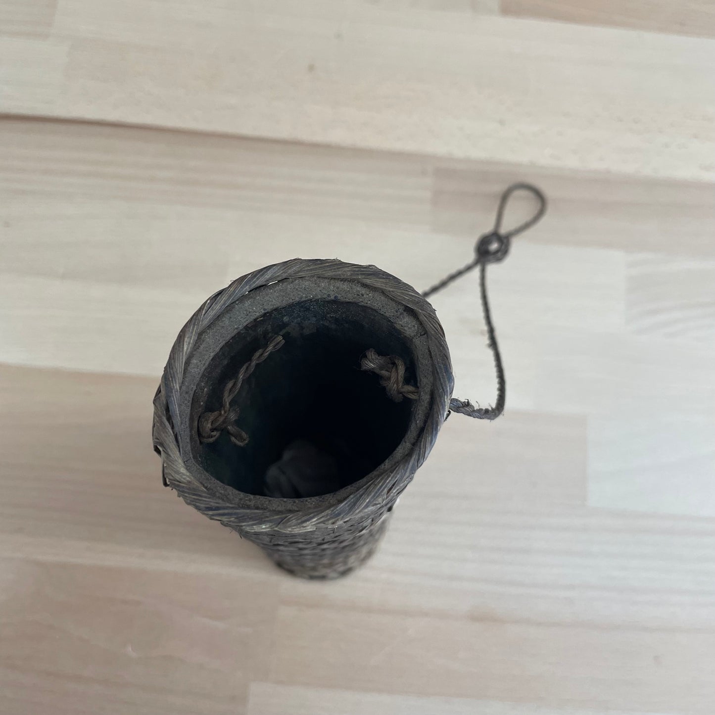 Rare 1920s–40s Japanese Ikebana Woven Bamboo Hanging Basket