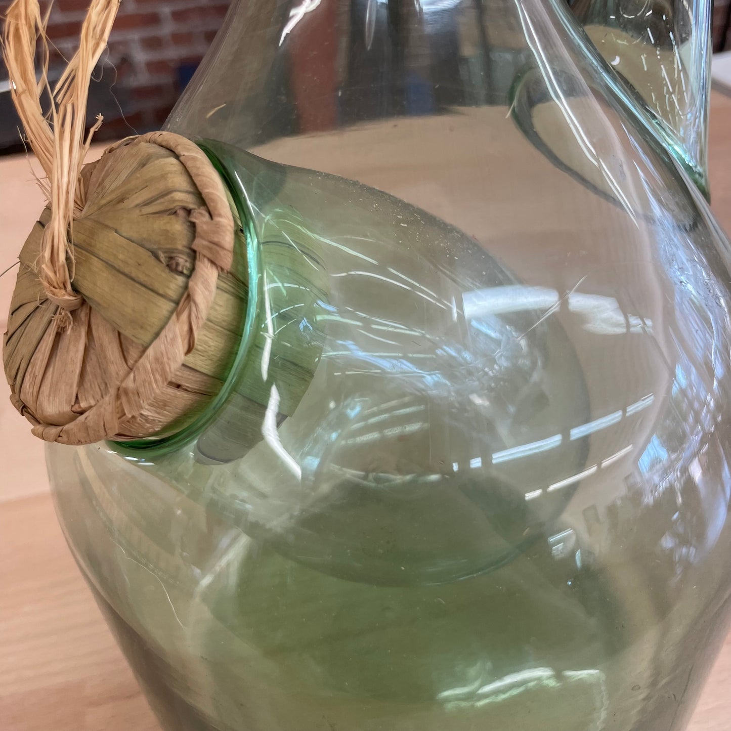 Vintage Italian Green Glass Wine Decanter with Ice Chamber & Stopper