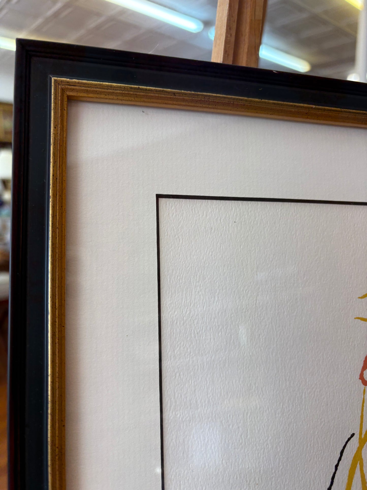 Picasso-Inspired “Le Coq” Line-Drawing Print – Mid-Century Modern Black/Gold Frame 17″