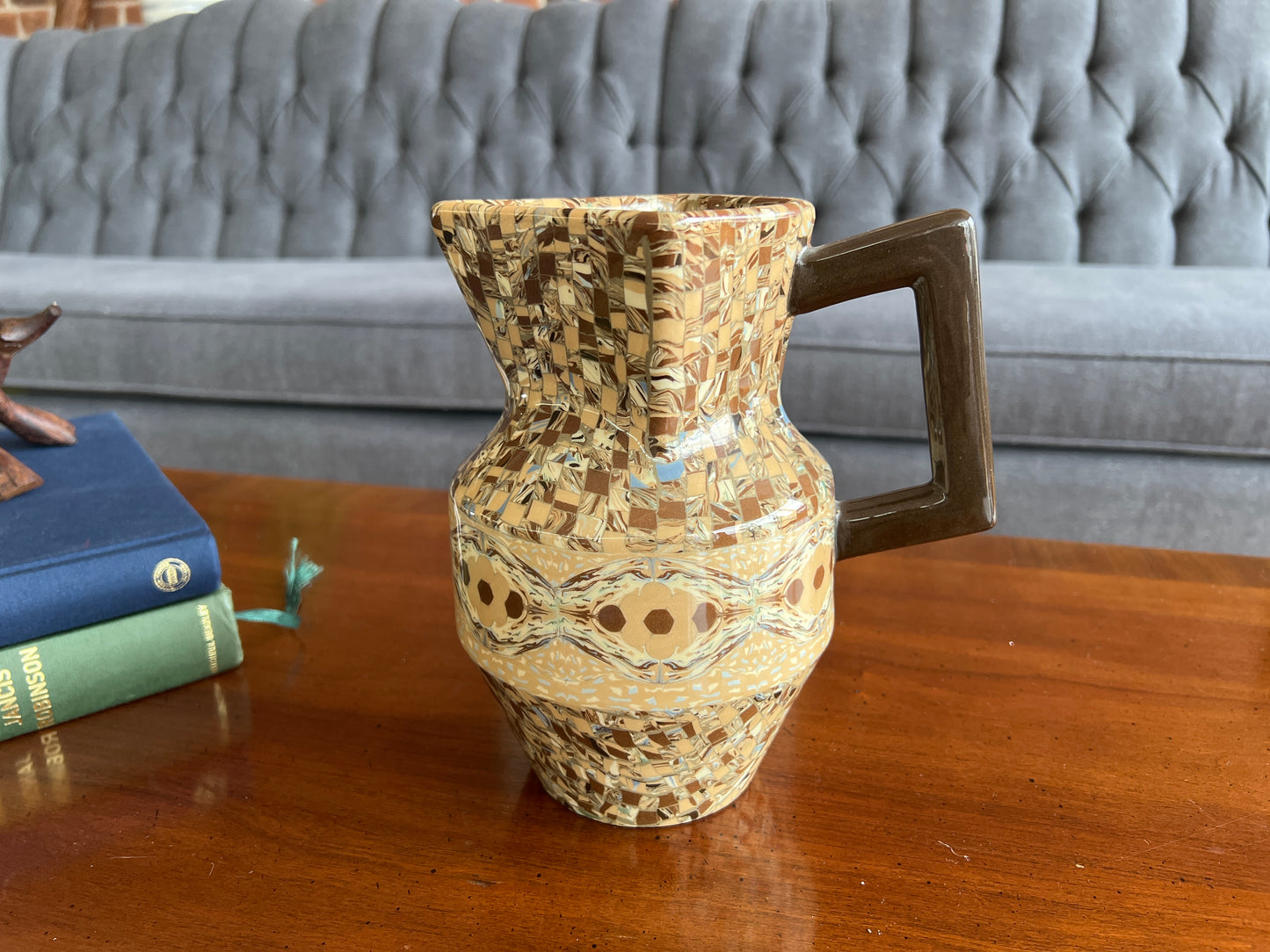 1930s Jean Gerbino Mosaic Pitcher – Vallauris France, Nerikomi Clay Art, 8″