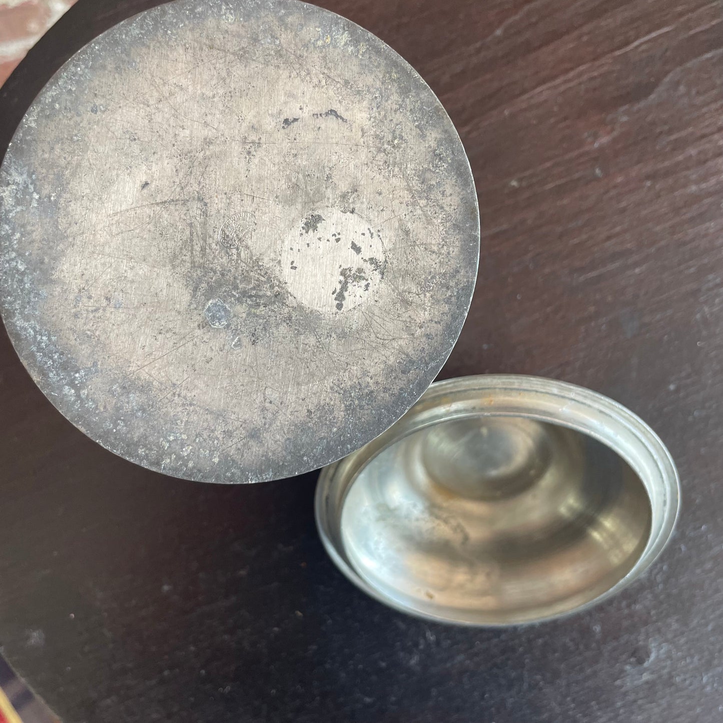 Vintage Pewter Storage Canister with Lid and Finial Handle (Marked Base)