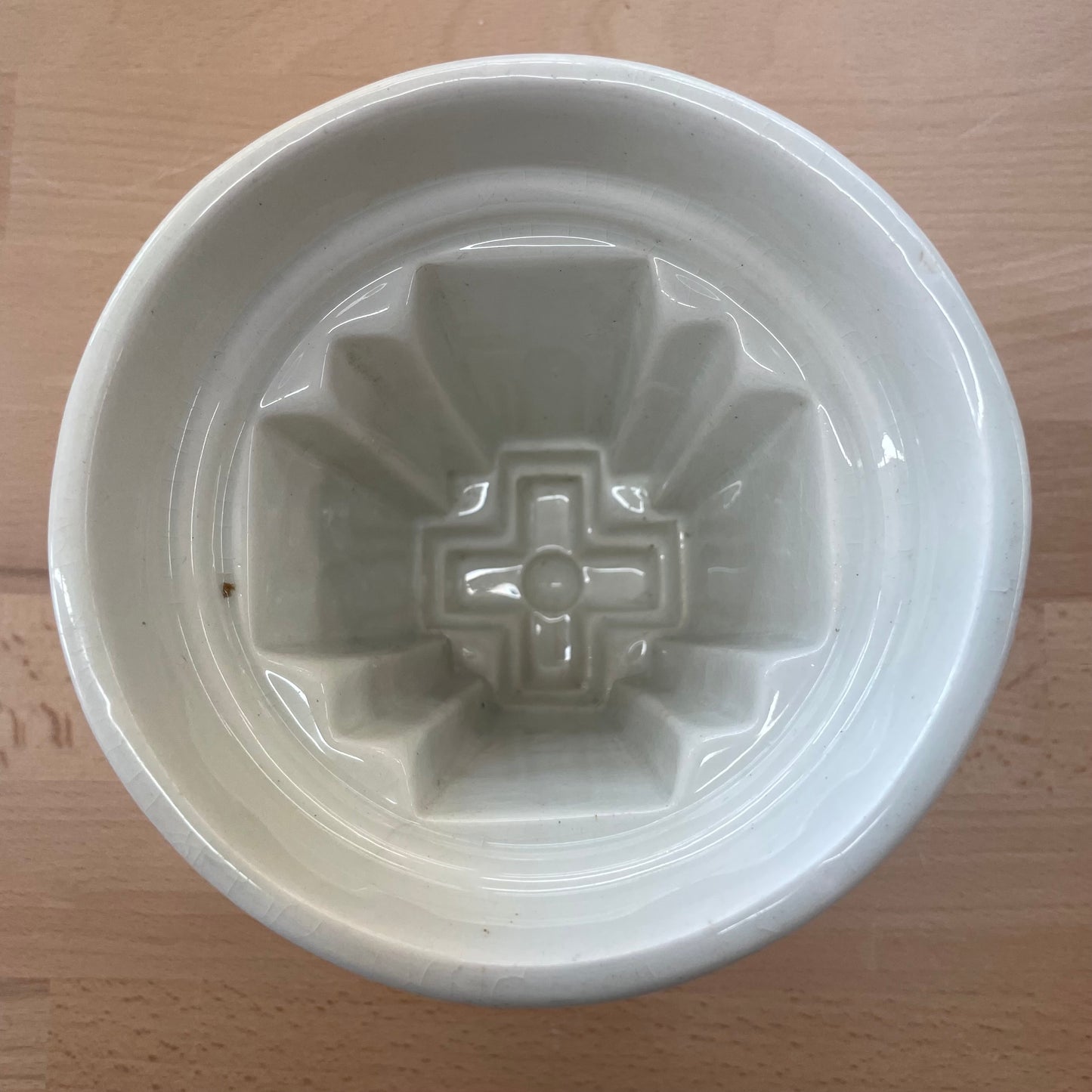 Antique Stoneware Food Mold with Geometric Relief Pattern