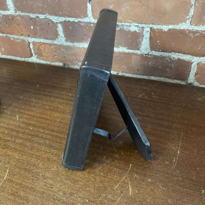 Leather picture frame side view, easel open