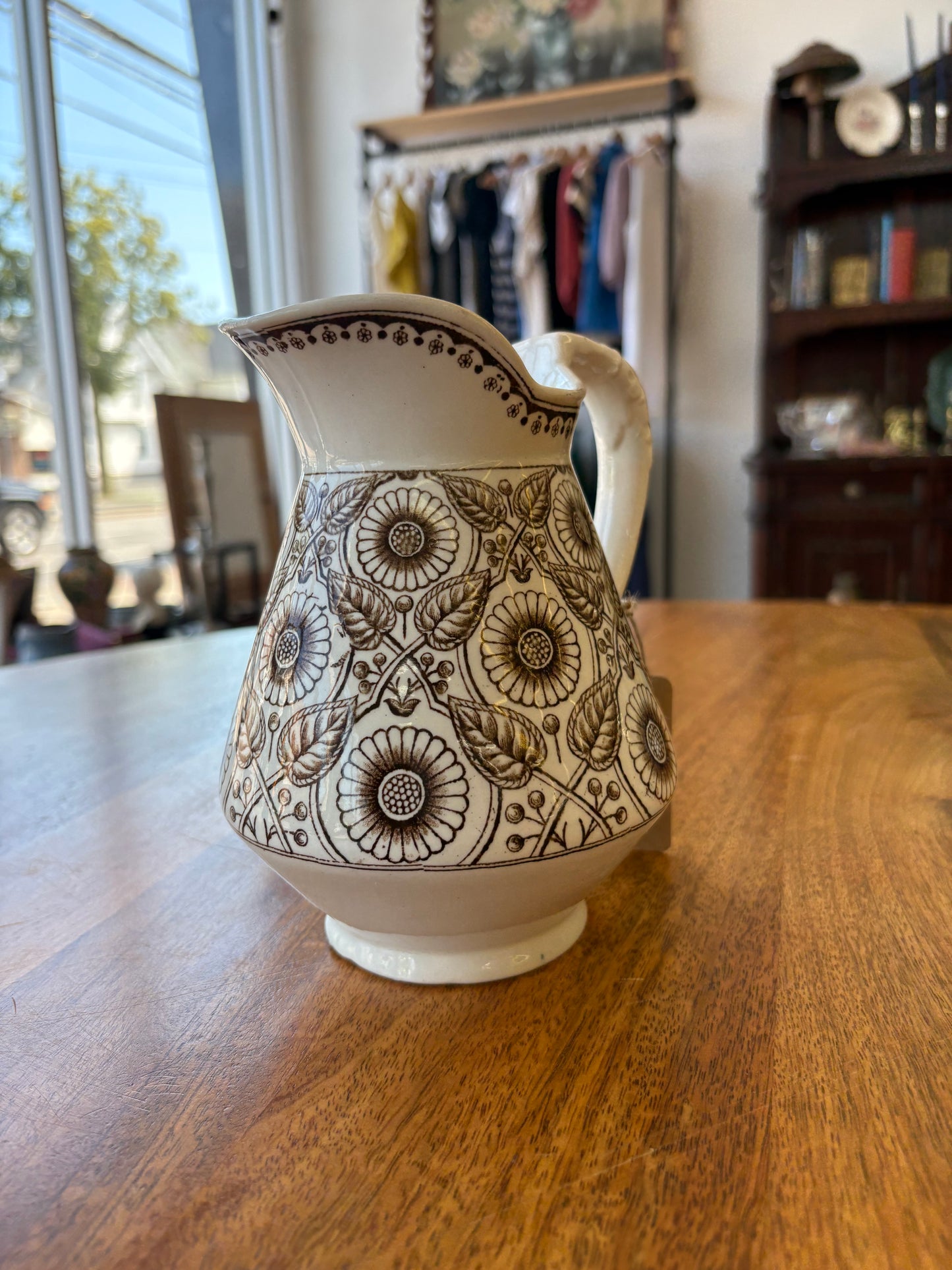 Vintage 1940s Old Hall England Earthenware Pitcher – Cream Glaze Ceramic Jug