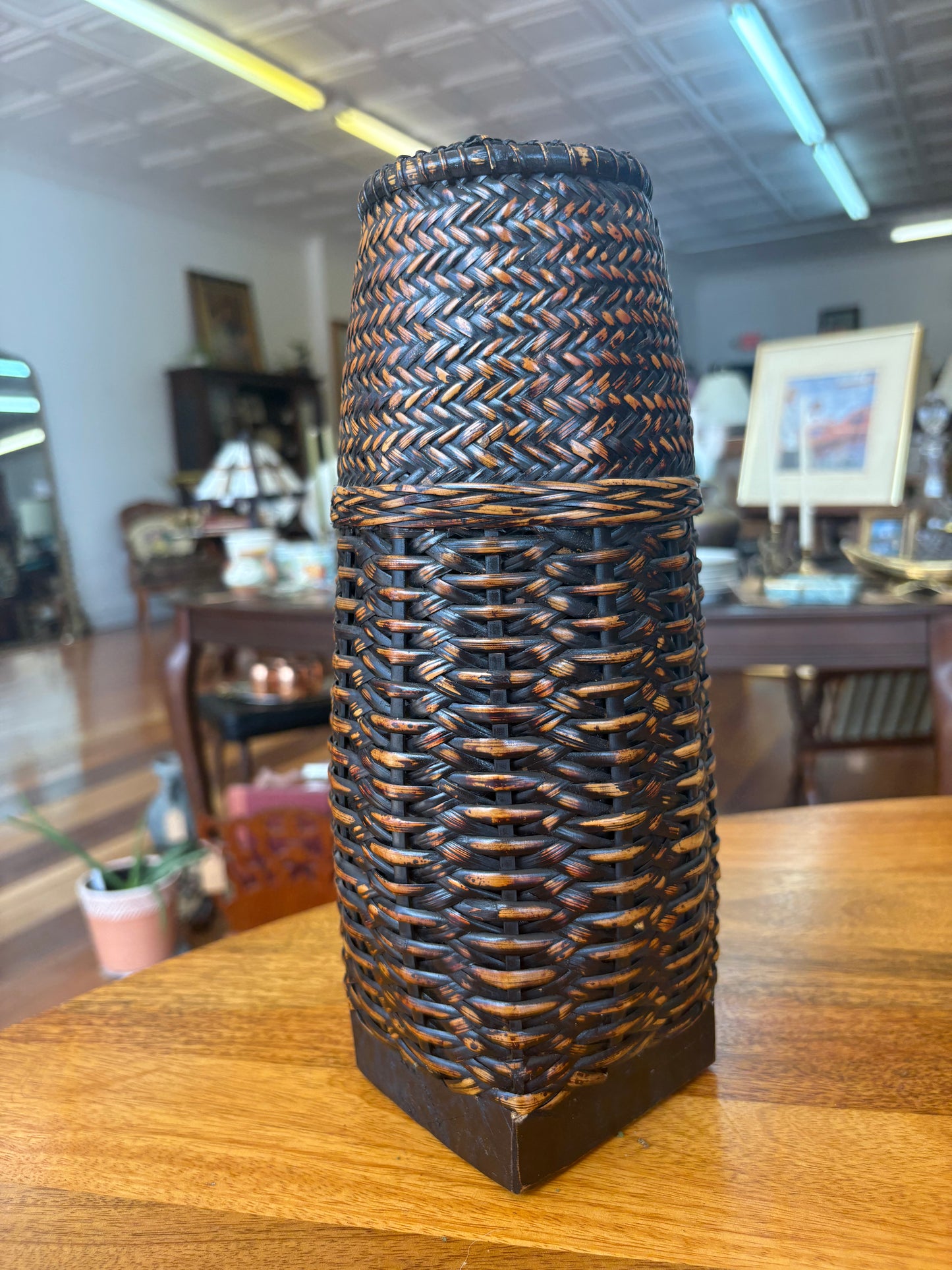 Vintage Filipino “Sibat” Basket with Hardwood Base, Palawan, Philippines