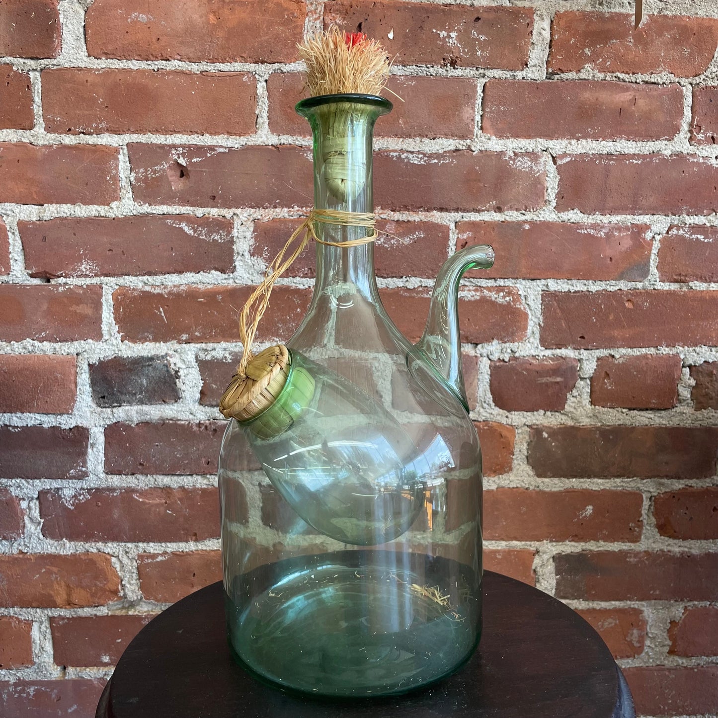 Vintage Italian Green Glass Wine Decanter with Ice Chamber & Stopper