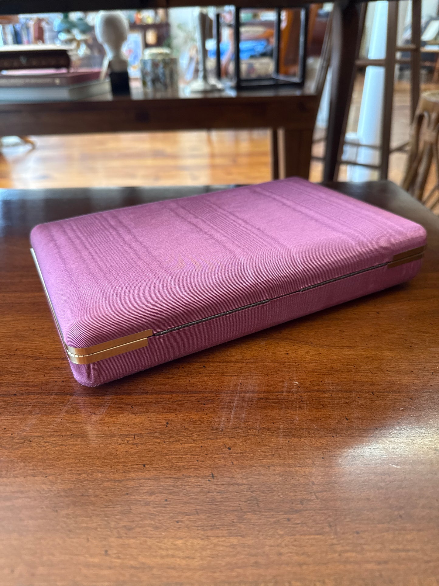 Purple Satin Jewelry Case with Mirror and 24 Compartments