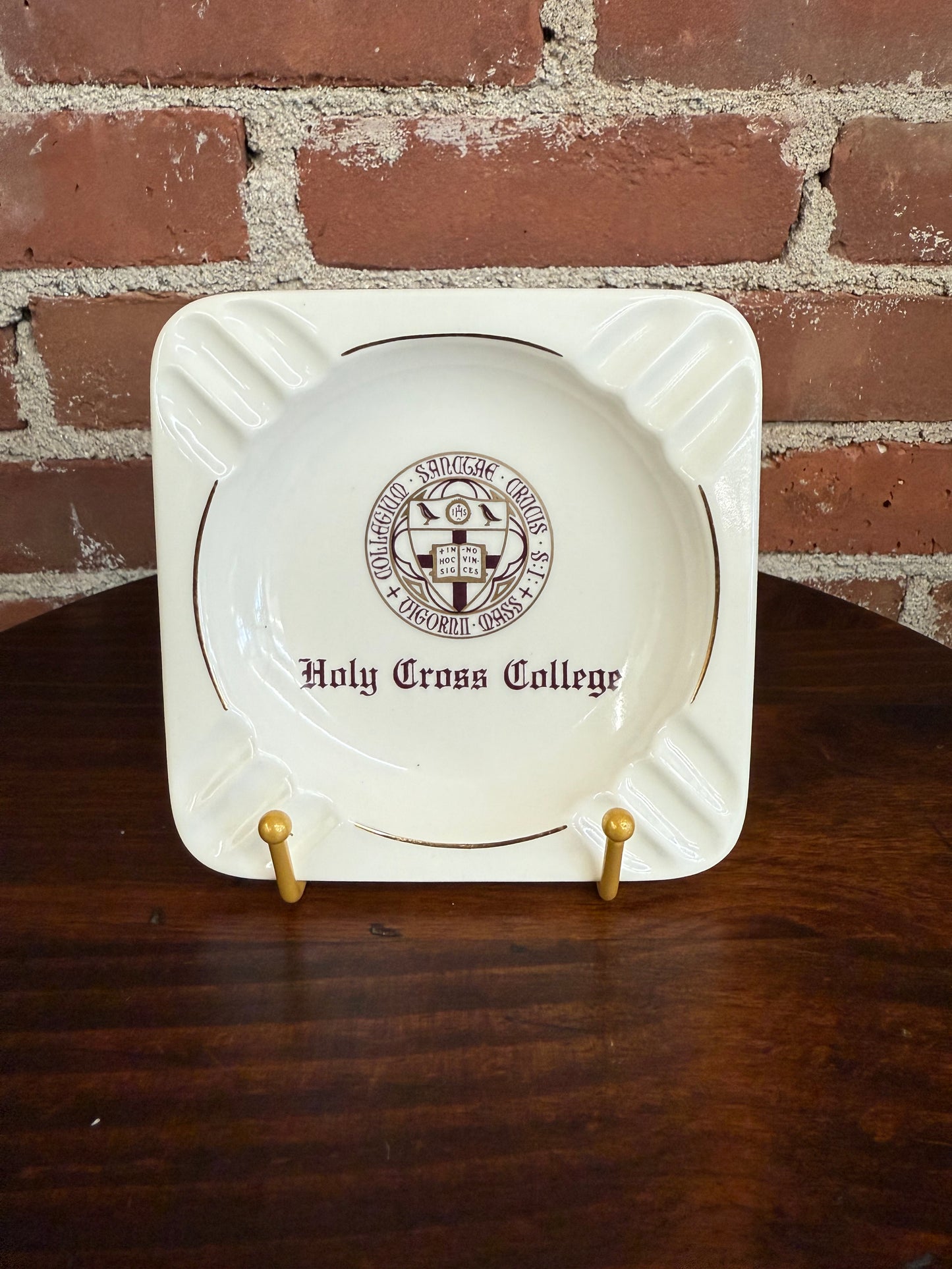 Vintage Holy Cross College Ashtray – Collegiate Memorabilia Ceramic by Sterling China Co., 5.5” Square