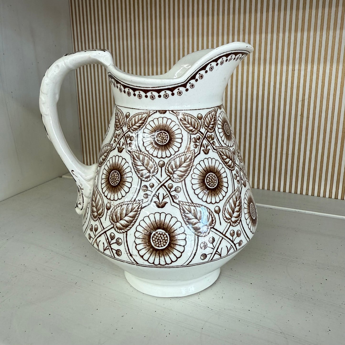 Vintage 1940s Old Hall England Earthenware Pitcher – Cream Glaze Ceramic Jug