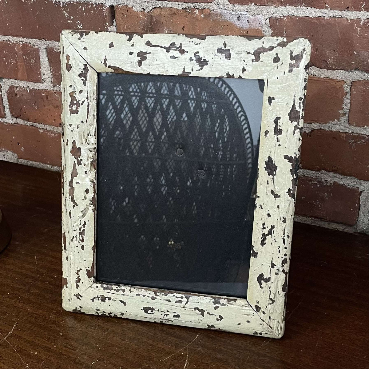 Distressed cream painted wood picture frame, front