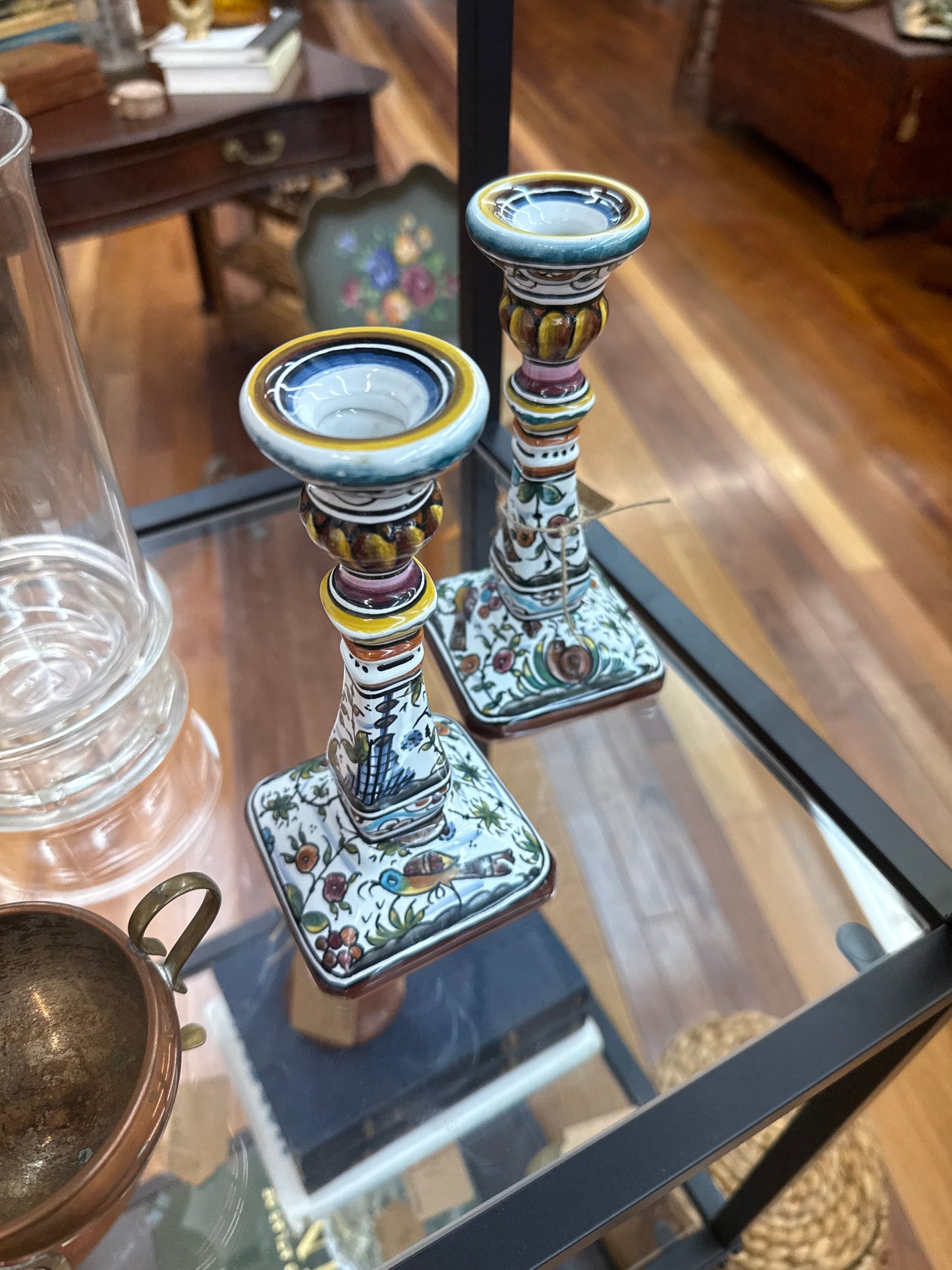 Hand-Painted Portuguese Ceramic Candle Holders — Folk Floral, Made in Portugal