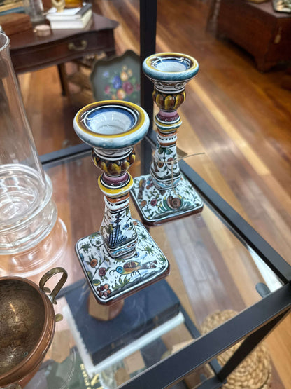 Hand-Painted Portuguese Ceramic Candle Holders — Folk Floral, Made in Portugal – photo 2 of 3