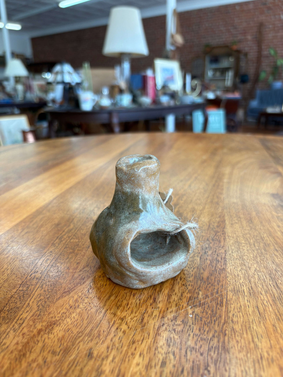 Studio pottery incense burner — side view