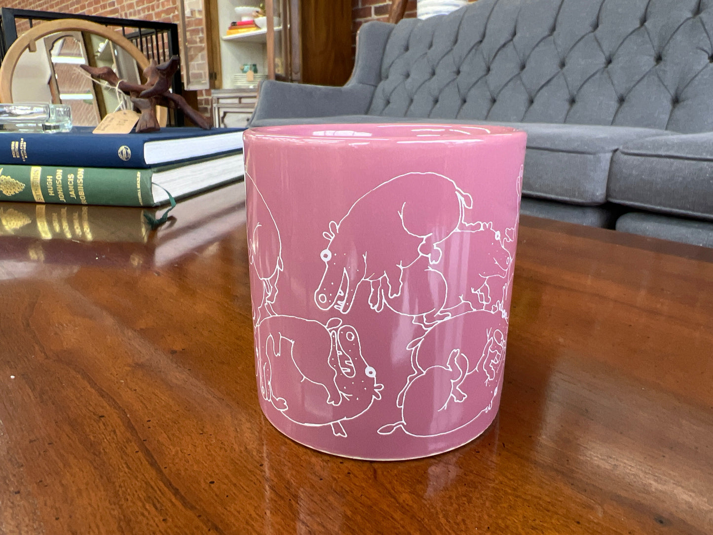 Taylor & Ng "Naughty Hippo" Mug Set, Pair — Pink, 1979, San Francisco Pop Kitchenware