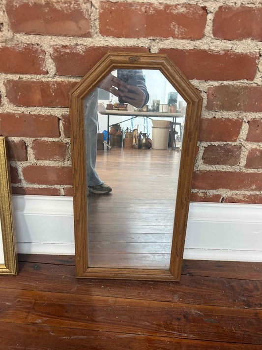 Antique Oak Hexagon Wall Mirror — Solid Oak Frame, 11" x 22"