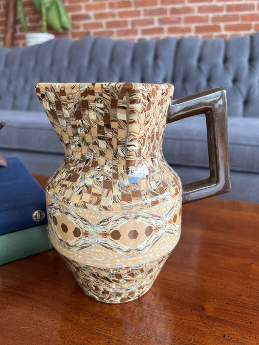 1930s Jean Gerbino Mosaic Pitcher – Vallauris France, Nerikomi Clay Art, 8″
