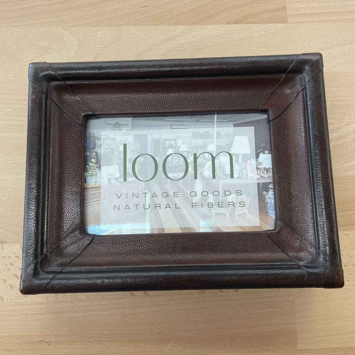 Leather picture frame front, angled view
