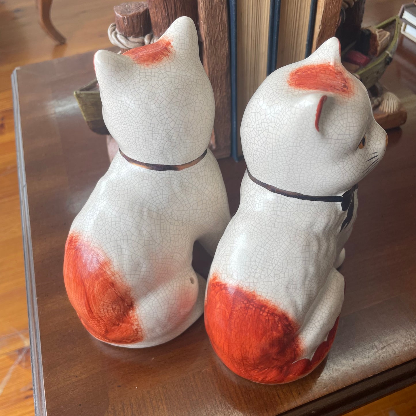 Staffordshire Cat Figurines with Bows – 1970s Collectible Pair