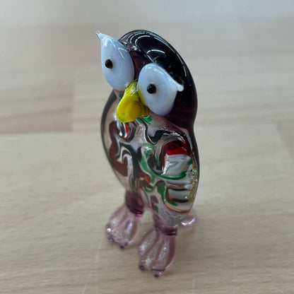 Purple art glass owl figurine — side profile