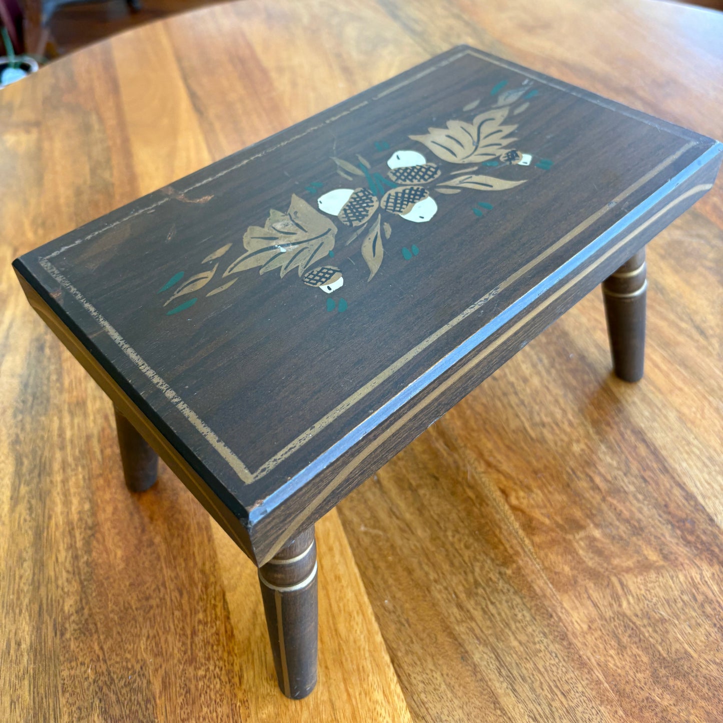 1966 J.S. Ebersol Folk Art Footstool – Acorn Motif, Pennsylvania Dutch Handpainted