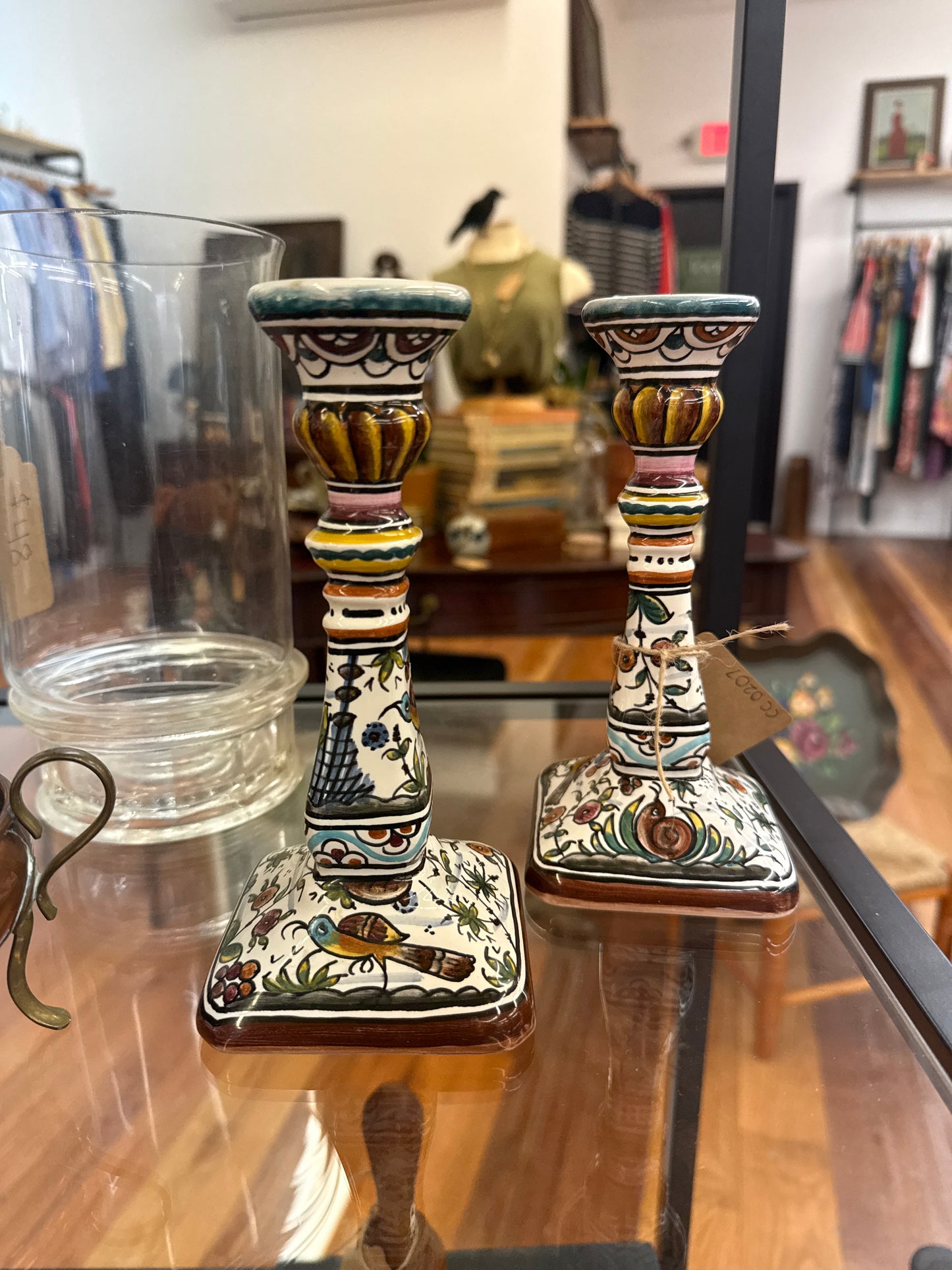 Hand-Painted Portuguese Ceramic Candle Holders — Folk Floral, Made in Portugal