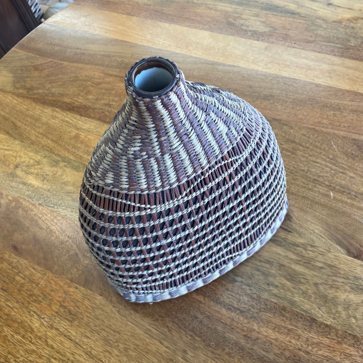 Handwoven Brown Rattan Vase – Tapered Organic Shape