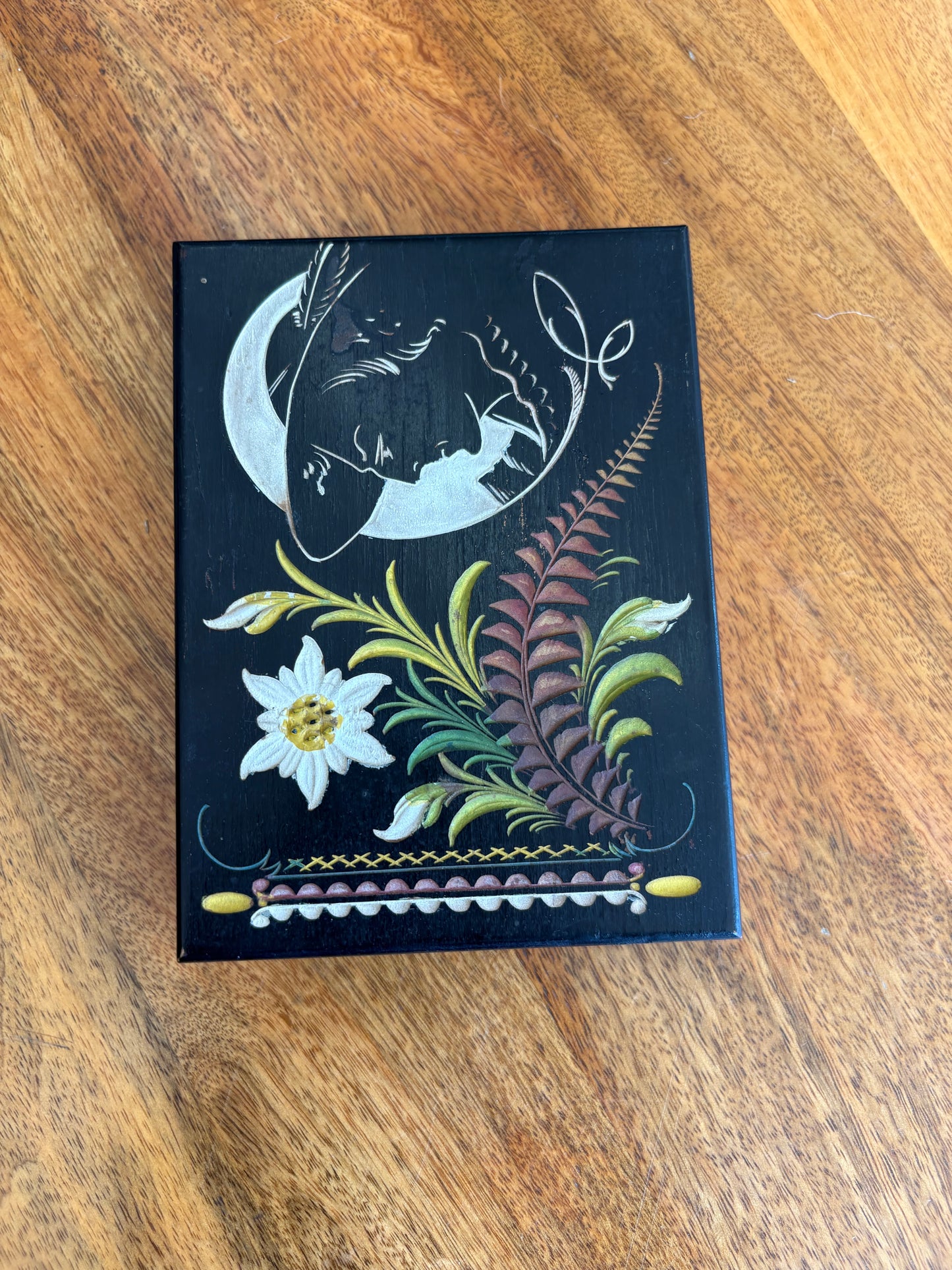 Polish Bialka Lacquerware Jewelry Box — Hand-Painted Folk Art, Bird & Floral Motif, 6.5"L
