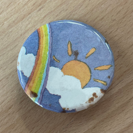 Vintage 1970s Sunshine & Rainbow Pinback Button – 1.5” – Groovy Retro Graphic
