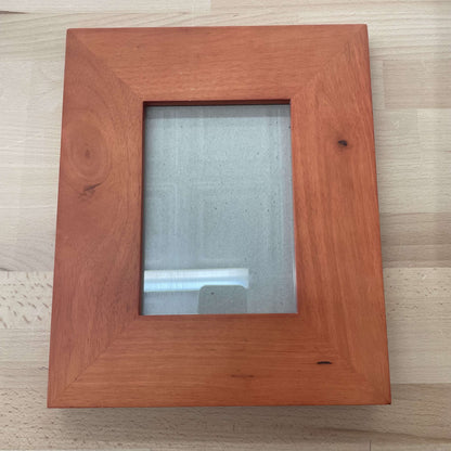 Stained wood frame front, angled view