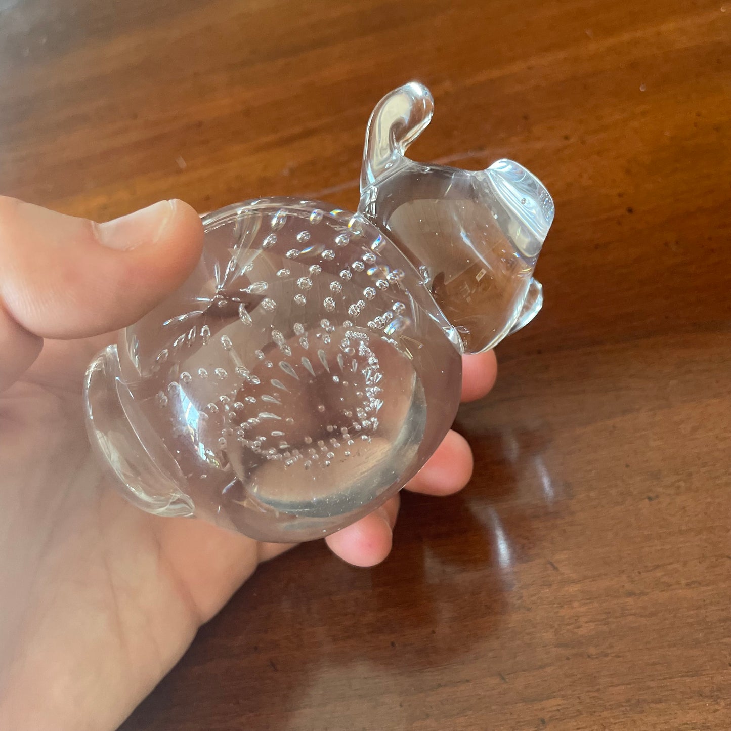 Clear Glass Pig Paperweight with Controlled Bubbles, 4" Long
