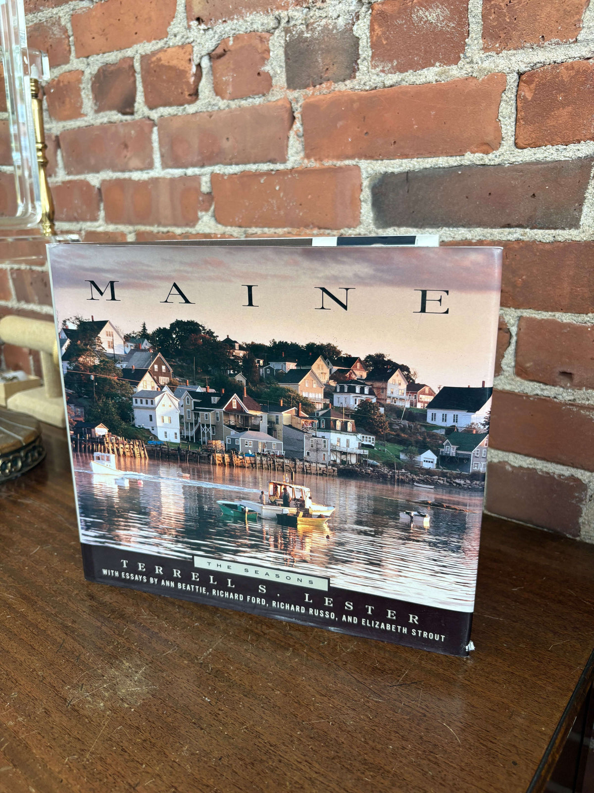 Cover of Maine: The Seasons by Terrell Lester, showing a Maine harbor village at dusk