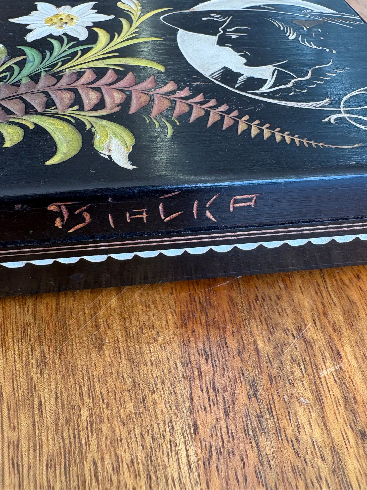 Polish Bialka Lacquerware Jewelry Box — Hand-Painted Folk Art, Bird & Floral Motif, 6.5"L