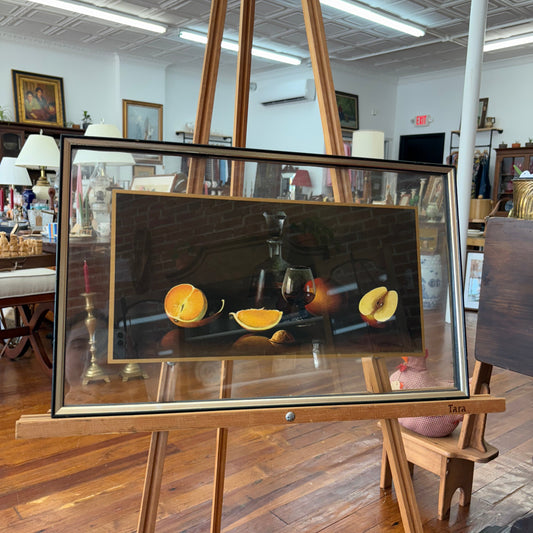 Turner Wall Accessory Still Life Print, 1954 — Wine, Citrus & Walnut, Black & Brass Frame, 29"