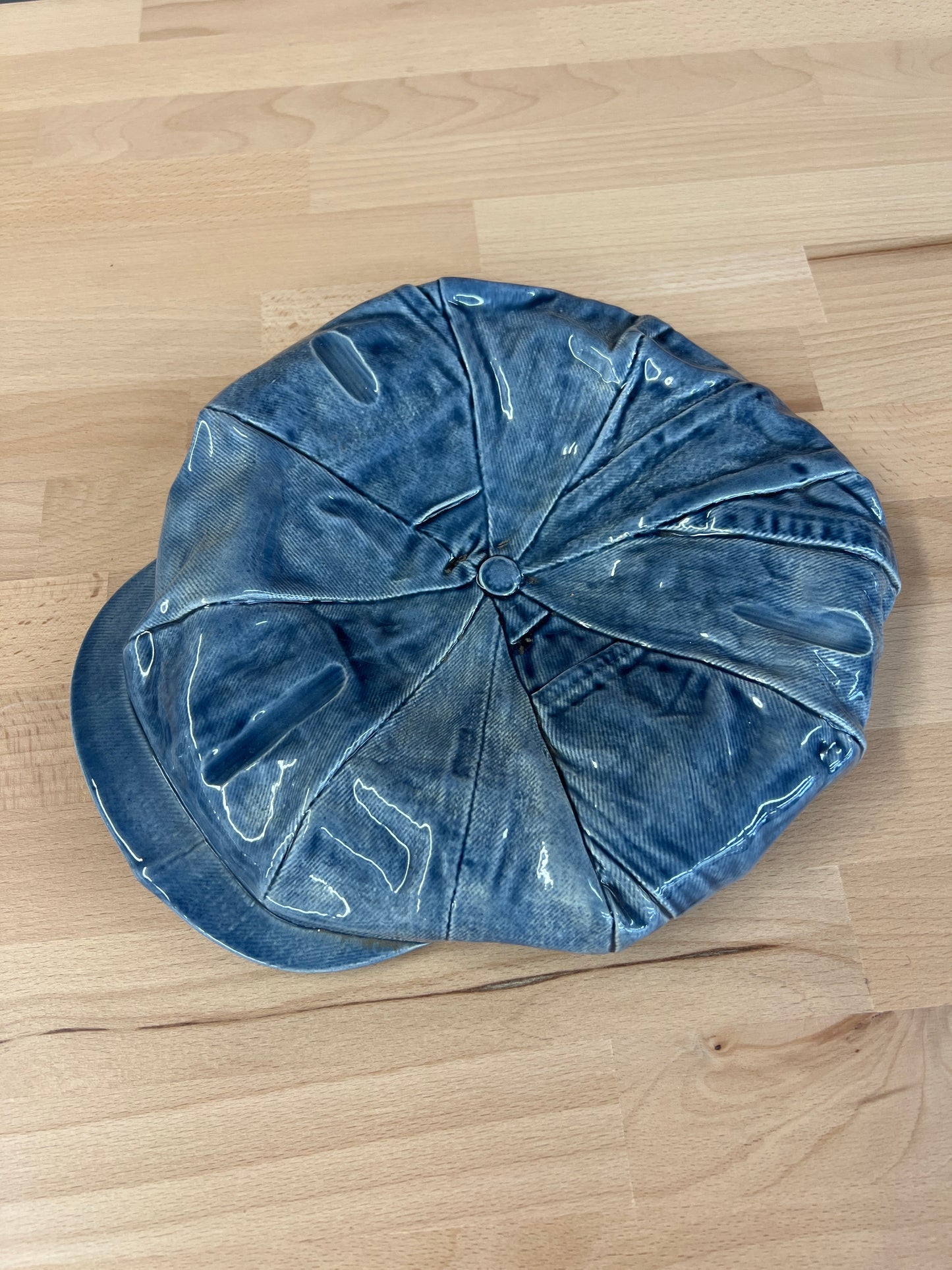 1970s Sittre Ceramic Denim Newsboy Cap – Signed “The Kid” Ashtray / Catchall