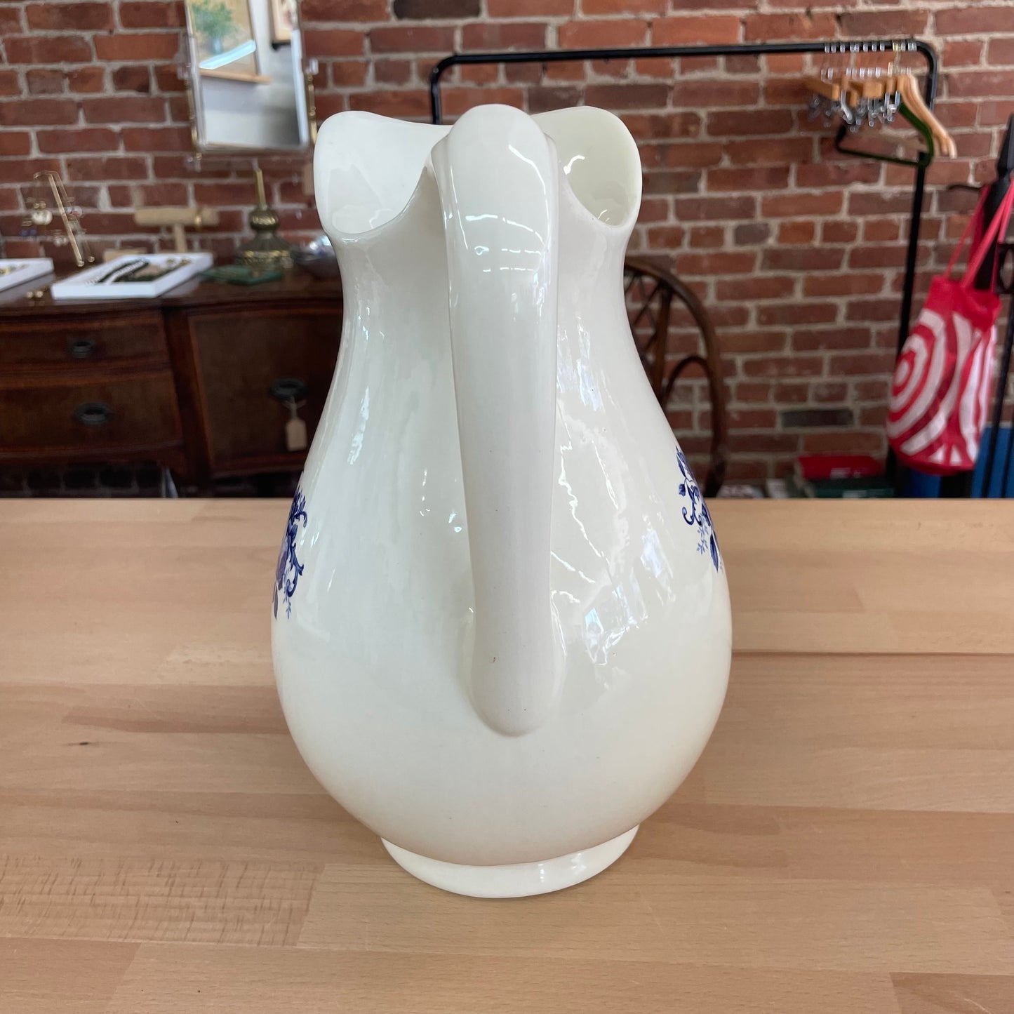 Vintage Blue & White Floral Ceramic Wash Basin and Pitcher Set