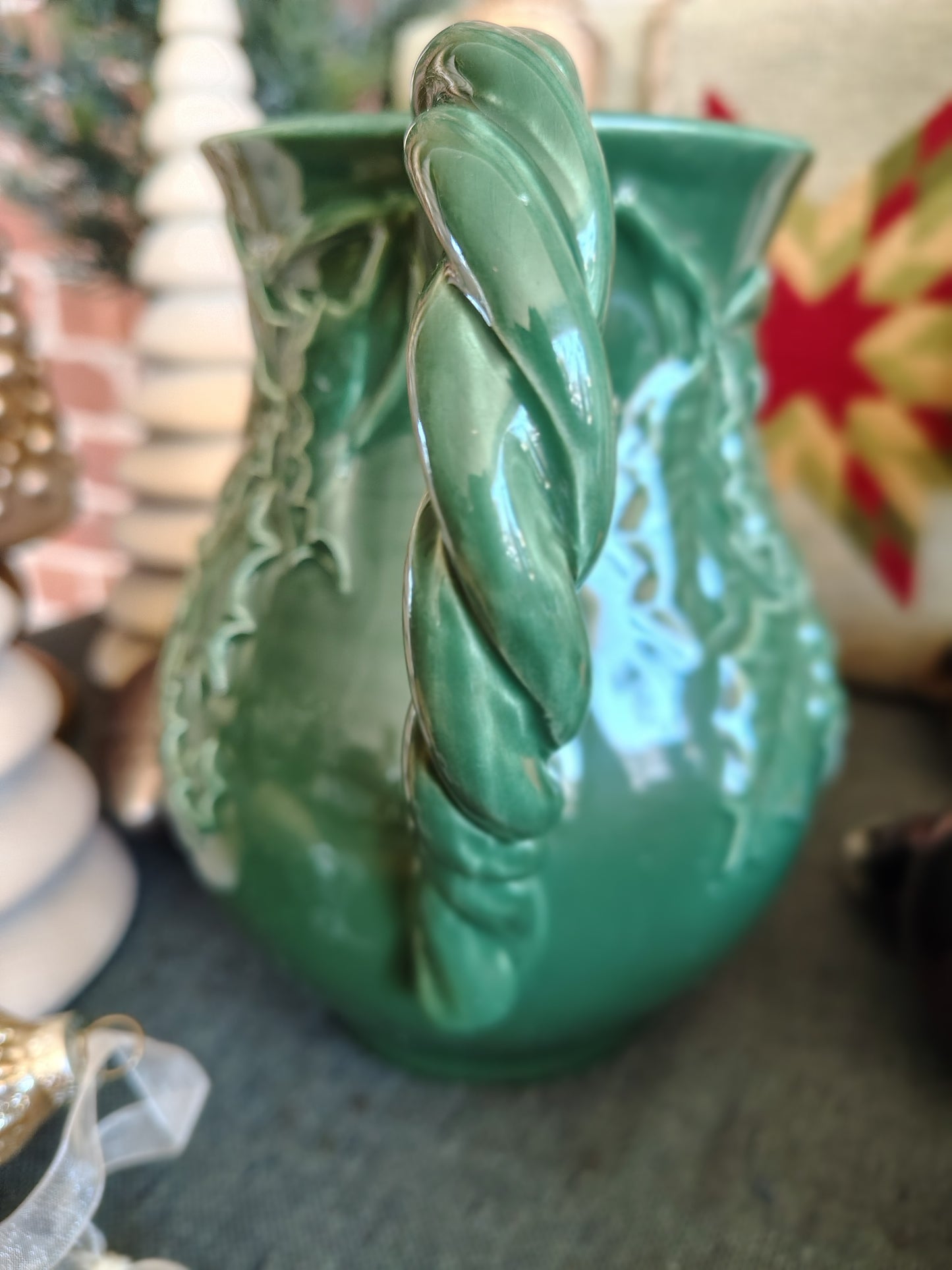 Italian Green Ceramic Holly Christmas Pitcher – Made in Italy (No. 10080)