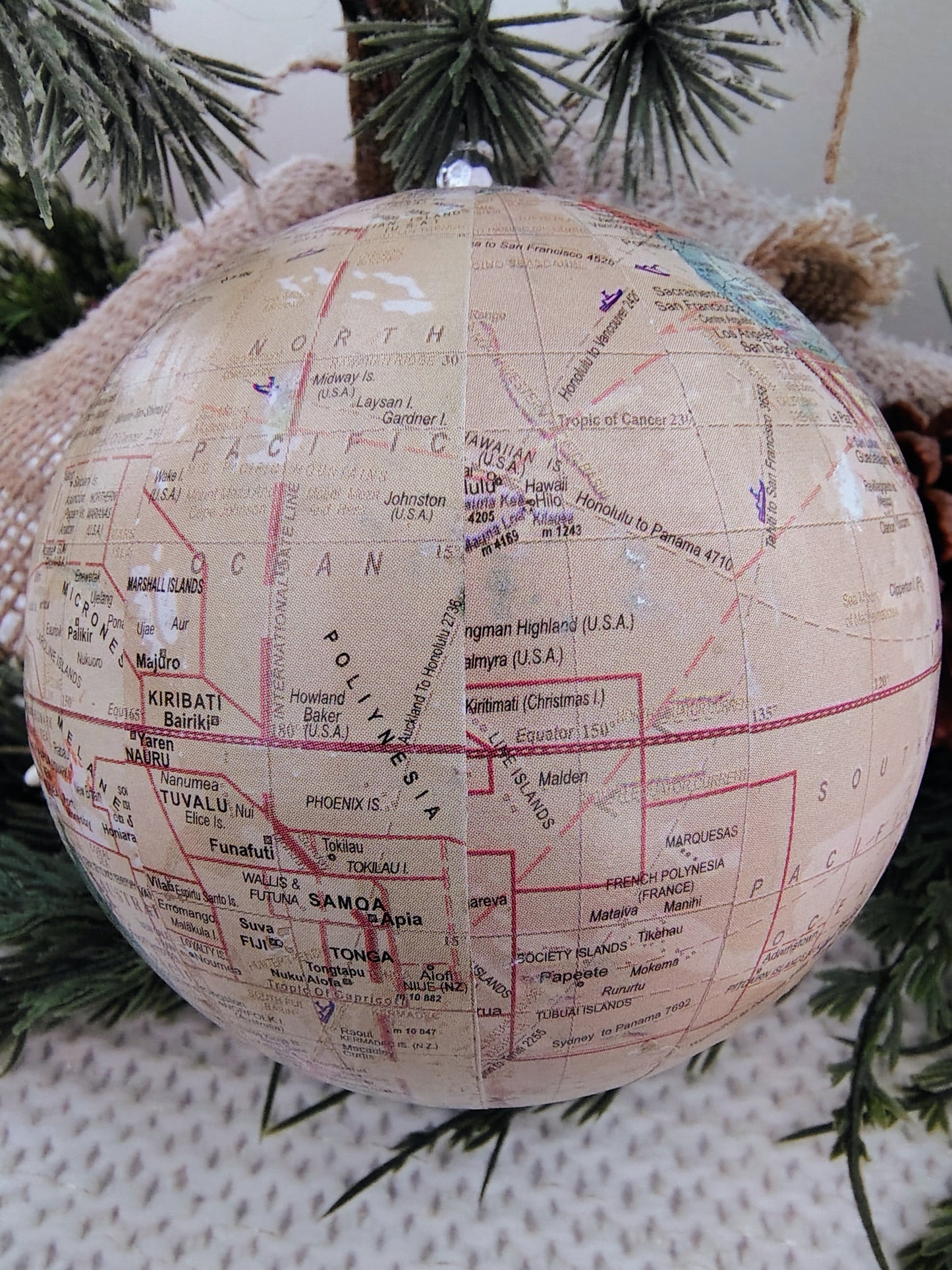 “Joy to the World” Paper Mâché Globe Christmas Ornament – Vintage Map Design