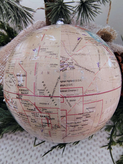 Joy to the World Paper Mâché Globe Christmas Ornament – Vintage Map Design – photo 3 of 6